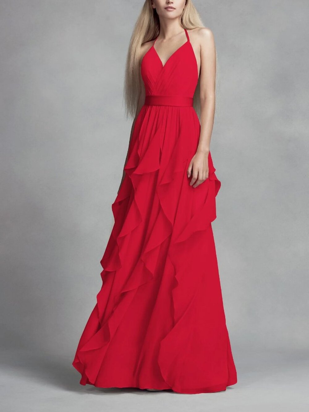 White By Vera Wang Chiffon Cascading Ruffle Bridesmaid Formal Dress